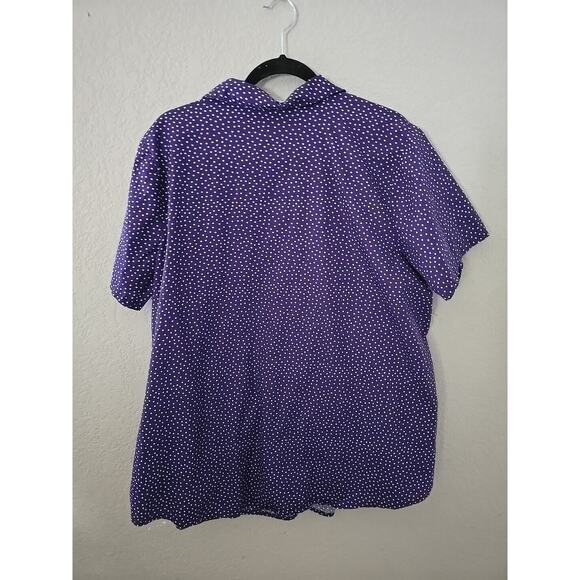 Woman Within Purple Mini Polka Dot Short Sleeve Button Front Top Womans Size 1X - Picture 2 of 4
